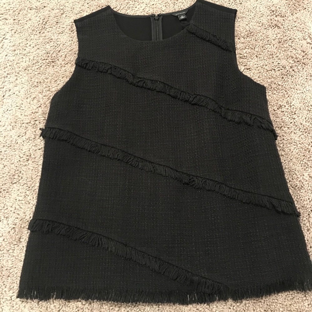 Ann Taylor Sleeveless Black Fringe Top